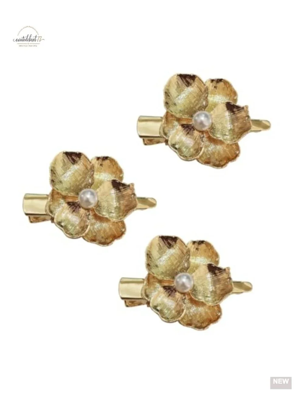 6 Vintage Gold Pearl Flower Hair Pins Metal Hair Accessories Set